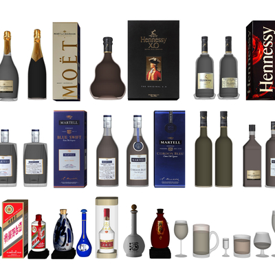  现代洋酒白酒su模型 