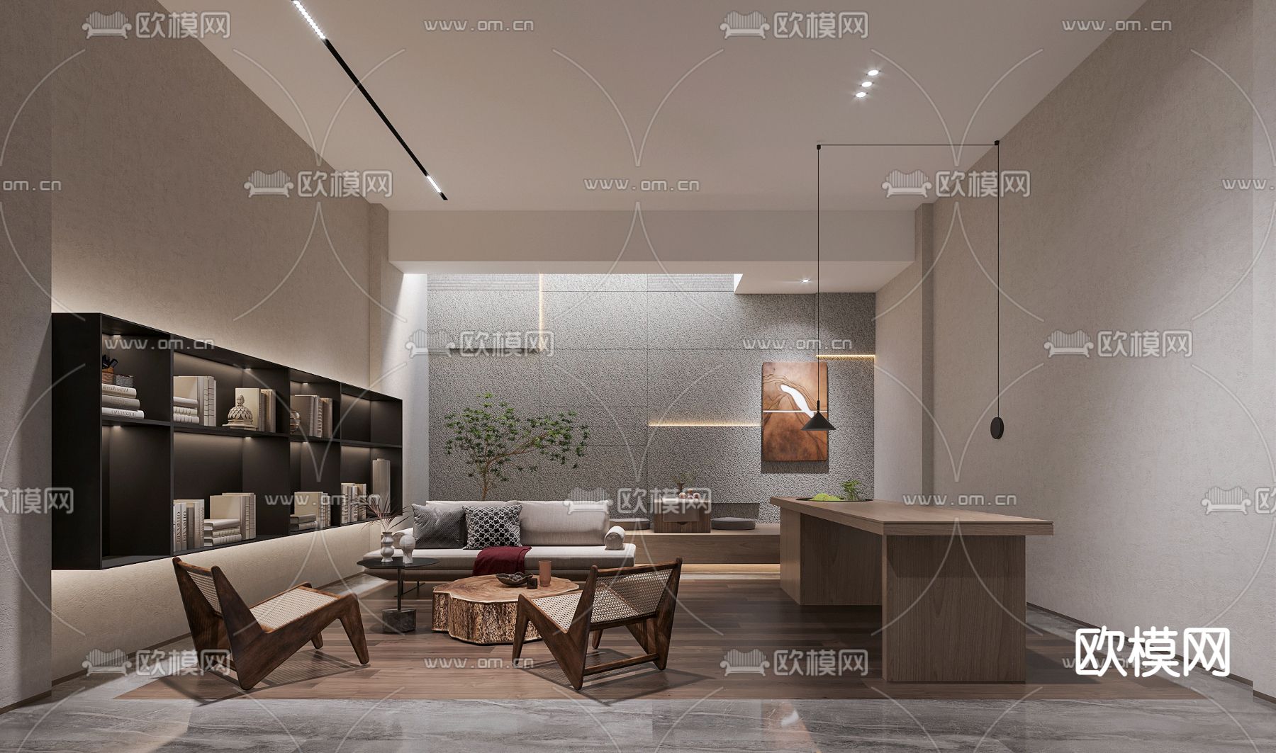 侘寂风地下室会客区3d模型下载