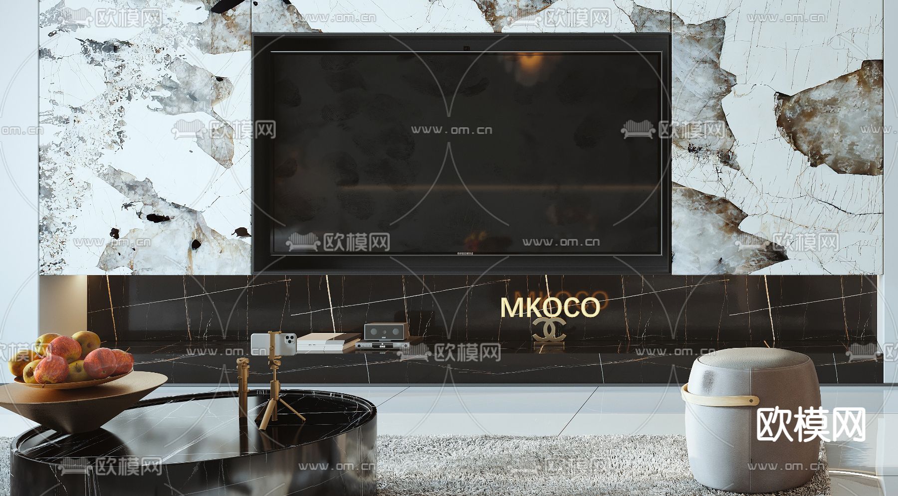 现代高级灰客厅餐厅3d模型下载（渲染图7）