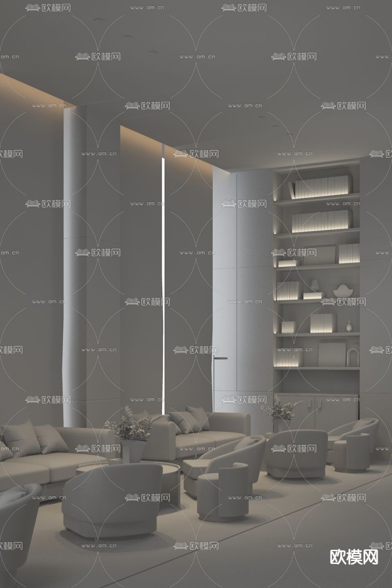 元禾大千 现代售楼处洽谈区3d模型下载（渲染图2）