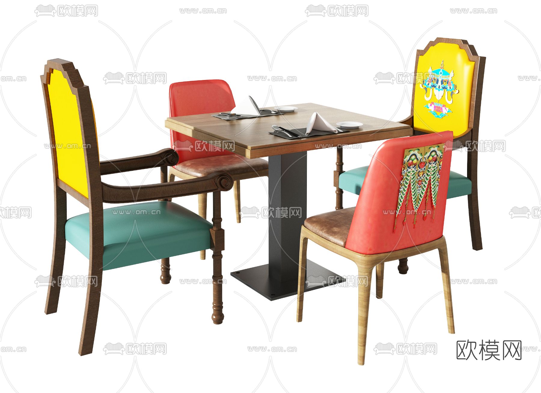 美式餐桌椅免费3d模型下载