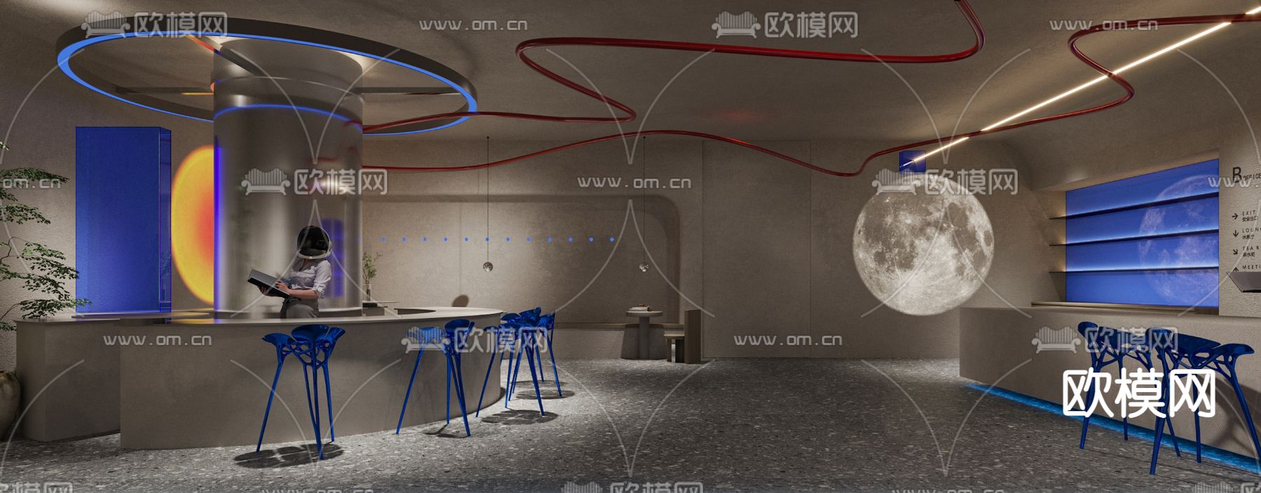 现代密室逃脱接待厅3d模型下载（渲染图1）