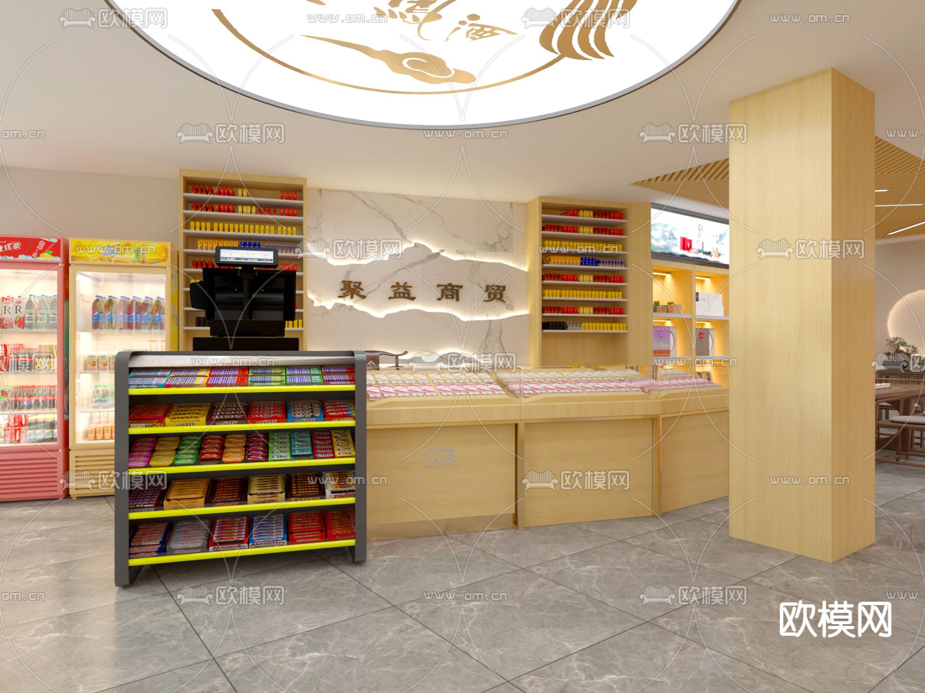 现代烟酒店免费3d模型下载（渲染图2）