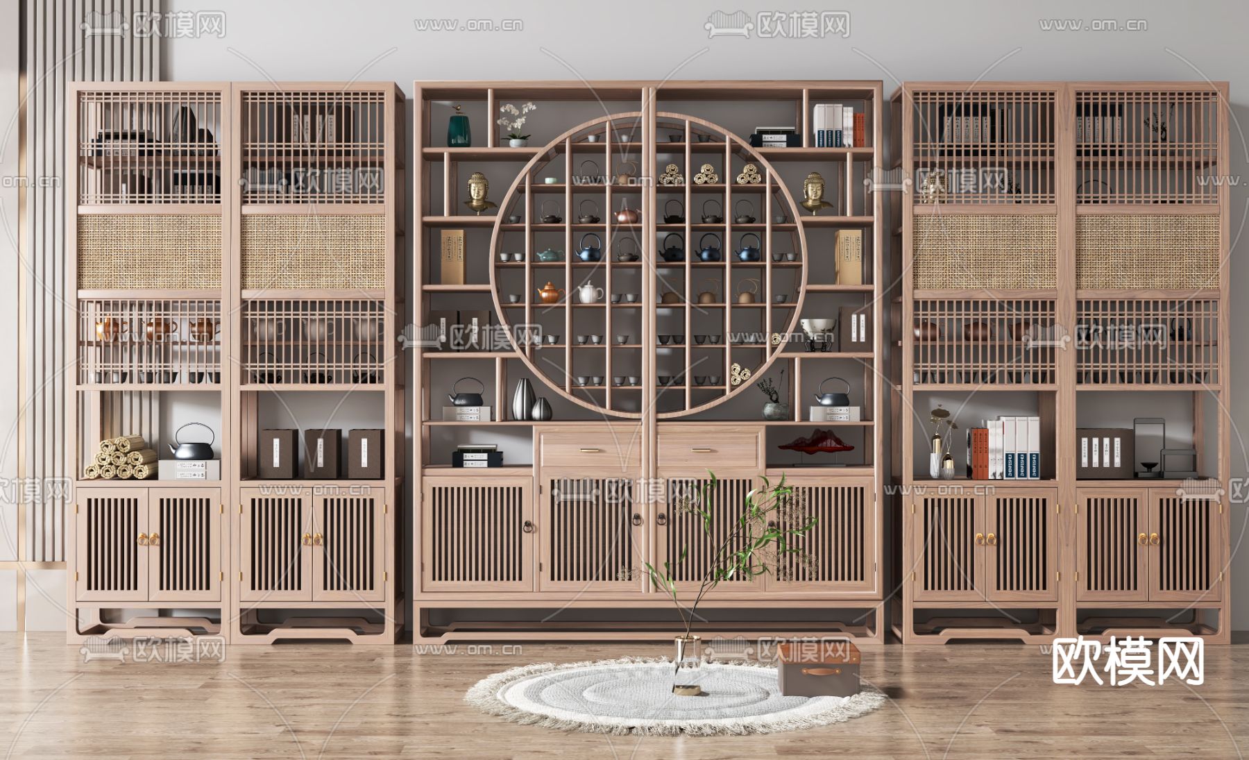 新中式实木博古架3d模型下载