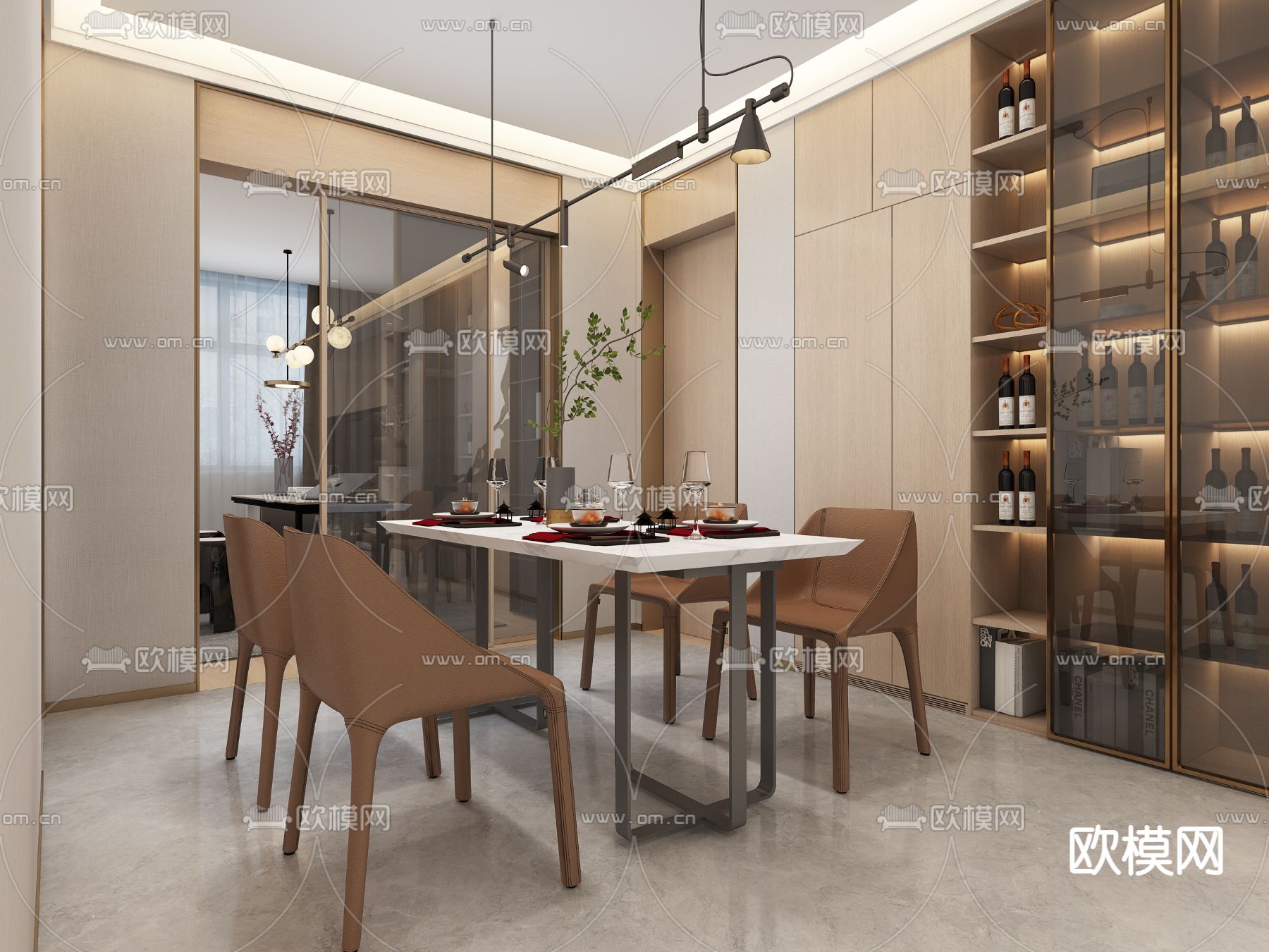 现代客餐厅免费3d模型下载（渲染图3）