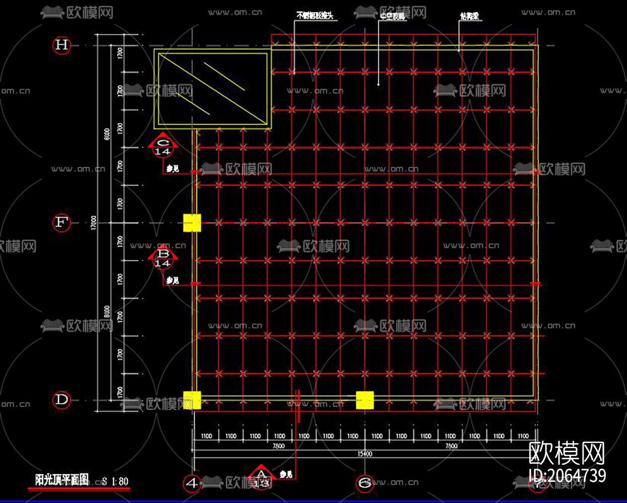 玻璃幕墙cad施工图下载（渲染图8）