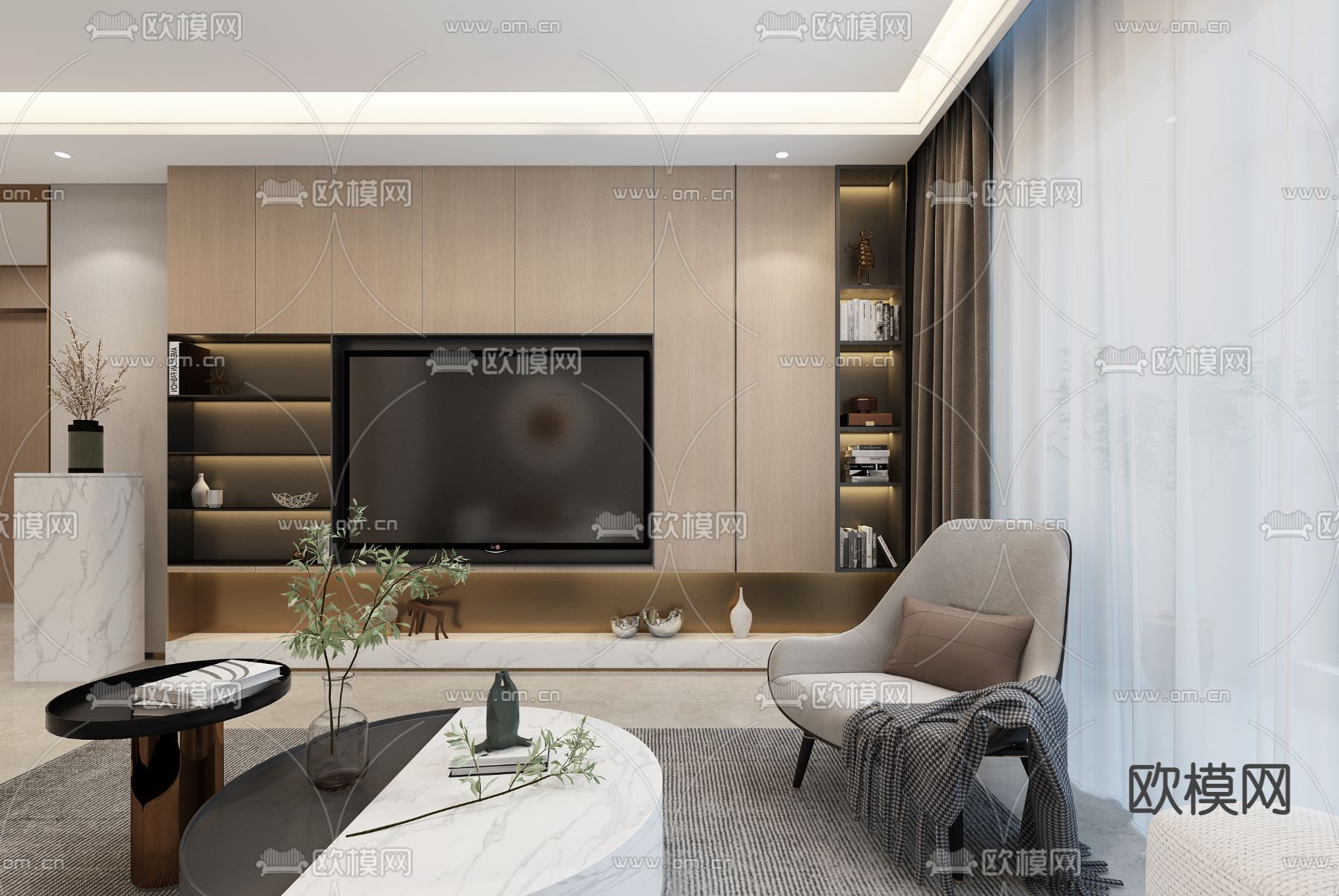 现代客餐厅免费3d模型下载（渲染图2）