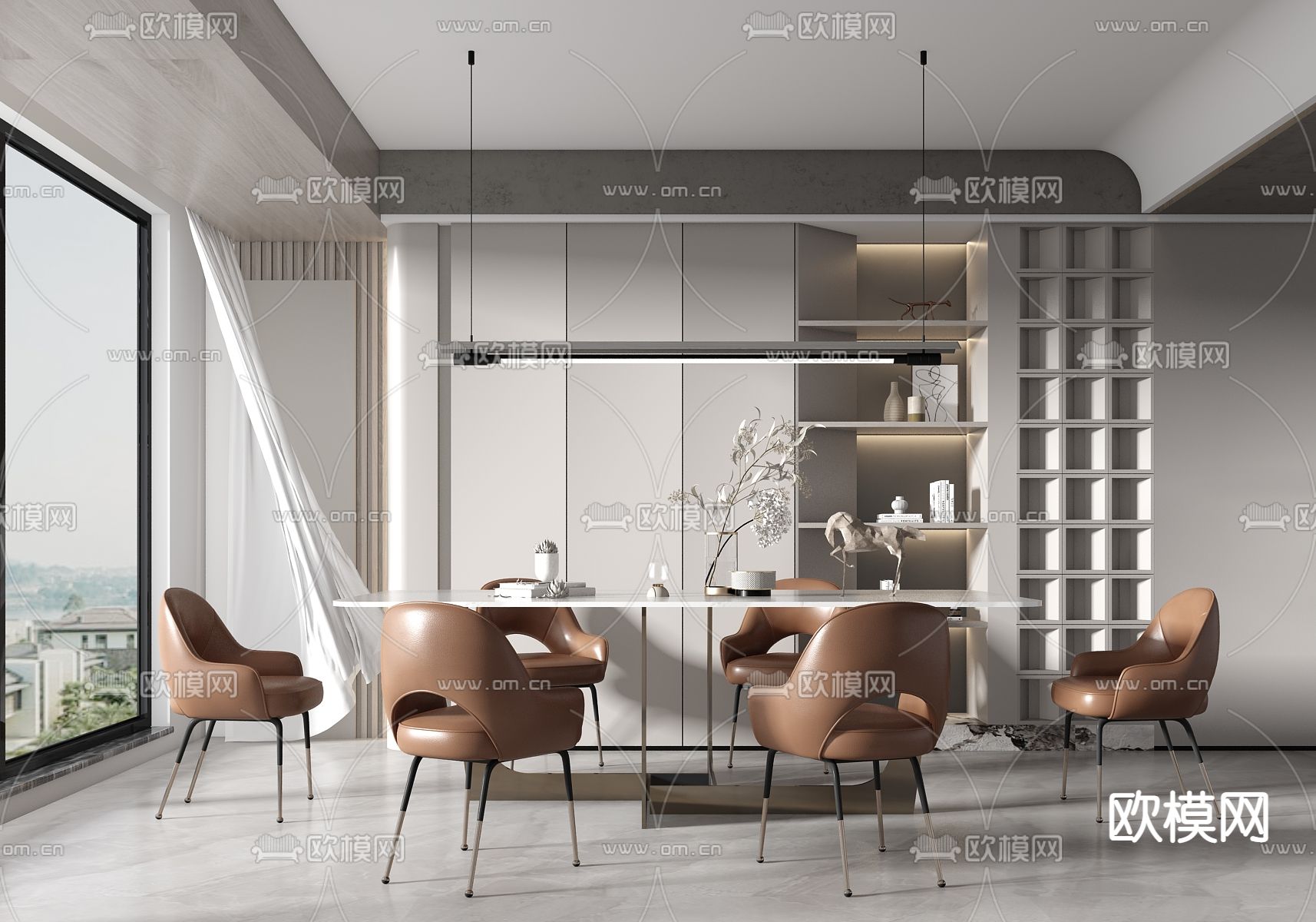 现代轻奢大理石餐桌椅3d模型下载