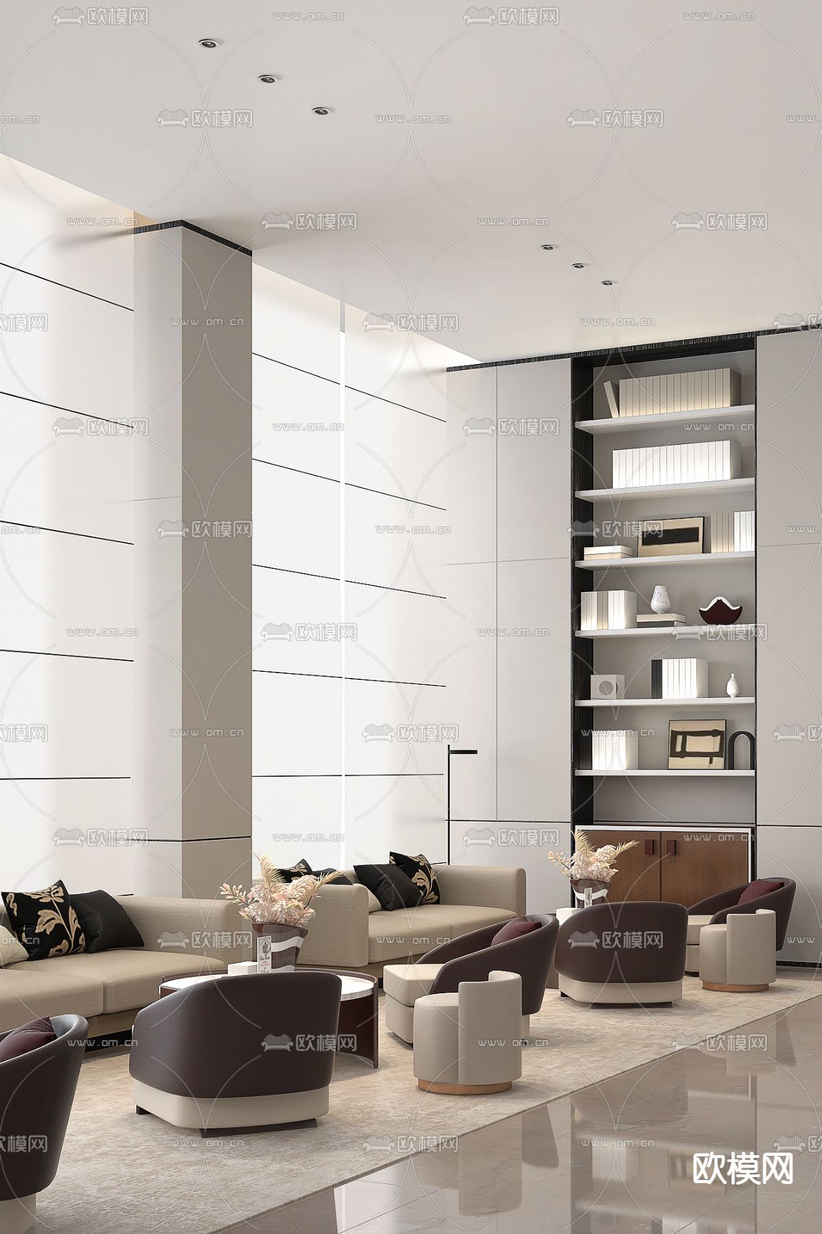 元禾大千 现代售楼处洽谈区3d模型下载（渲染图1）