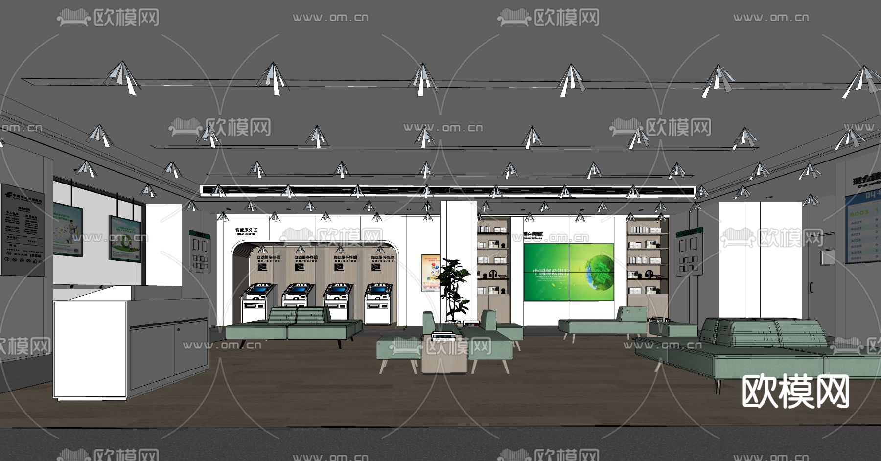 现代银行服务大厅su模型下载（渲染图3）