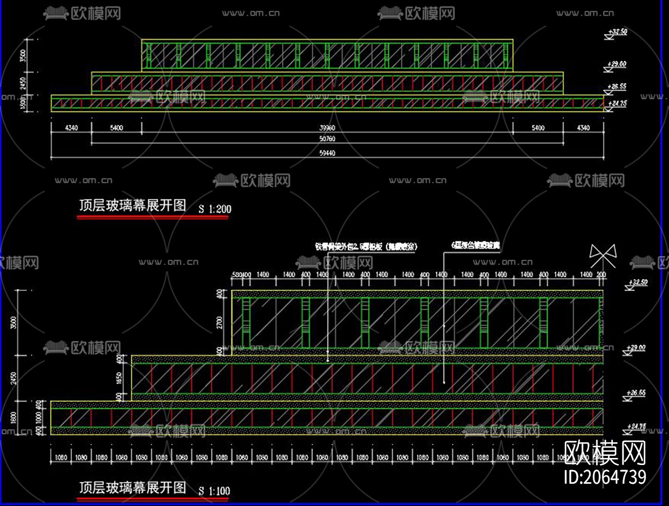 玻璃幕墙cad施工图下载（渲染图1）