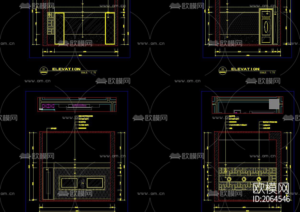 包厢cad立面图下载（渲染图2）