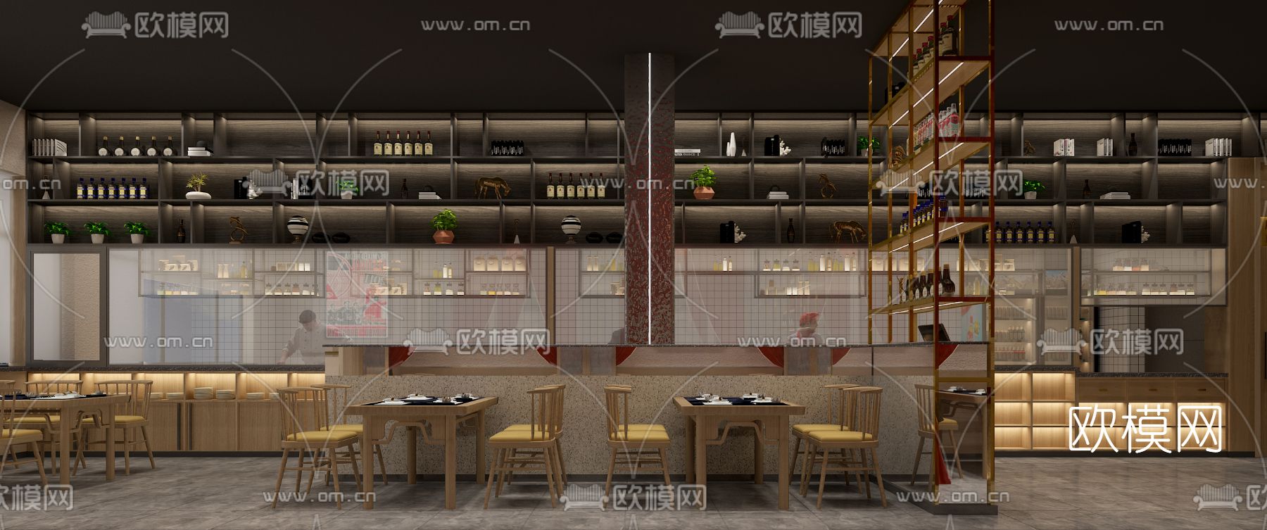 新中式烧烤店免费3d模型下载（渲染图2）