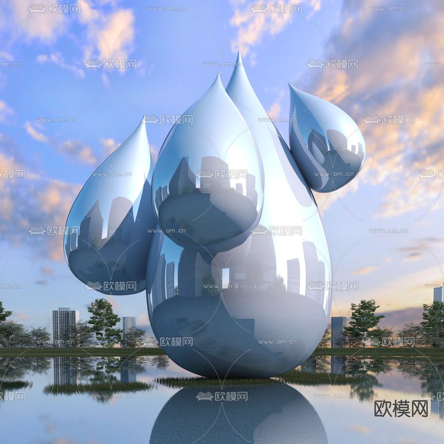 现代不锈钢城市雕塑小品免费3d模型下载