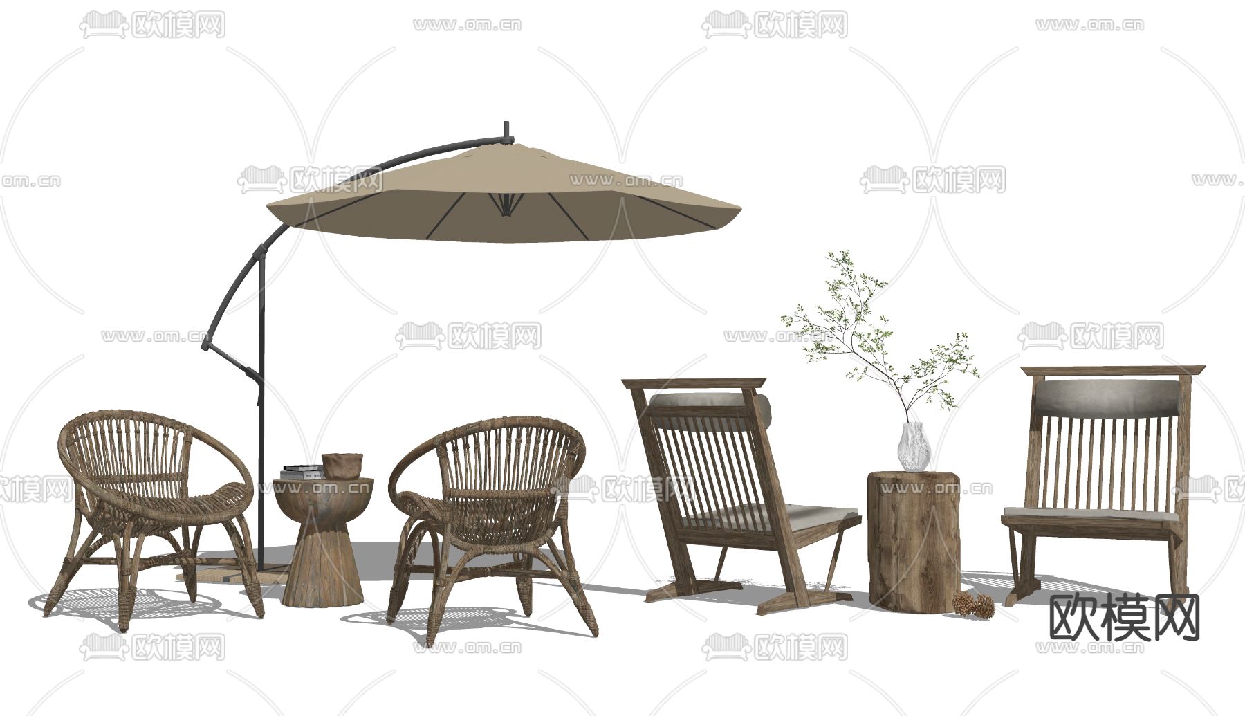 侘寂户外休闲椅su模型下载（渲染图2）