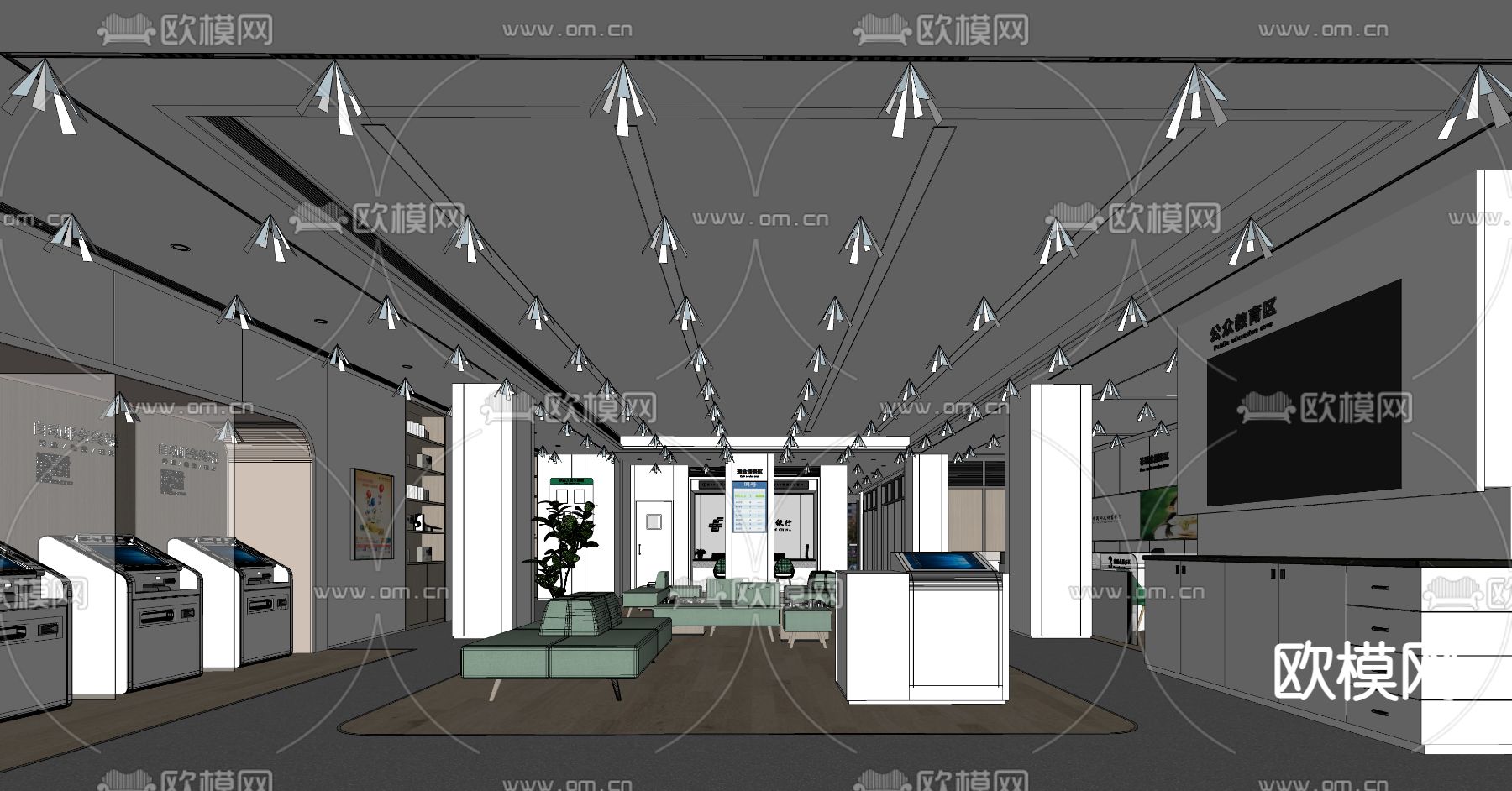 现代银行服务大厅su模型下载（渲染图4）