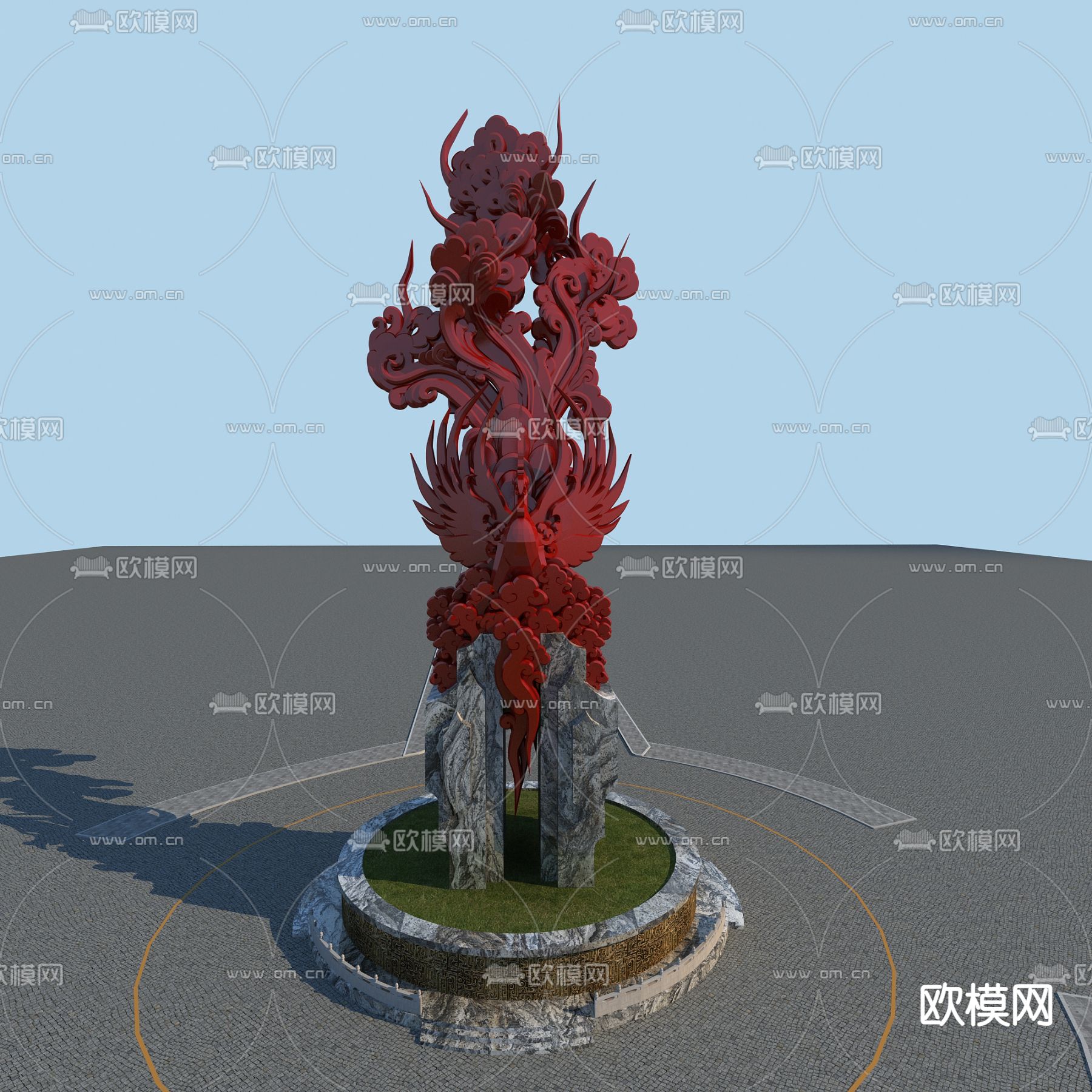 新中式景观雕塑园艺小品免费3d模型下载（渲染图1）