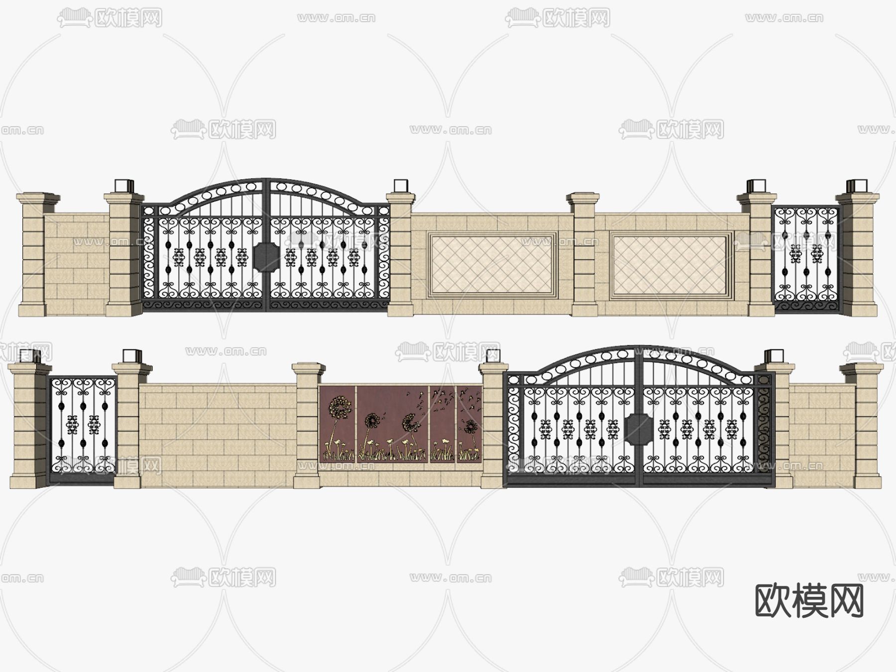 欧式铁艺庭院大门院墙su模型下载