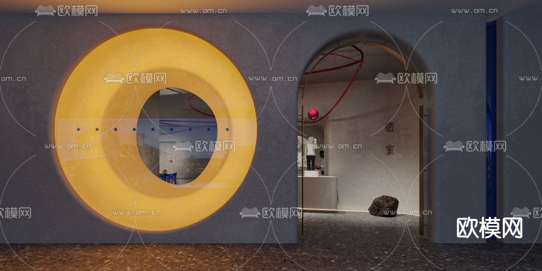 现代密室逃脱接待厅3d模型下载（渲染图3）