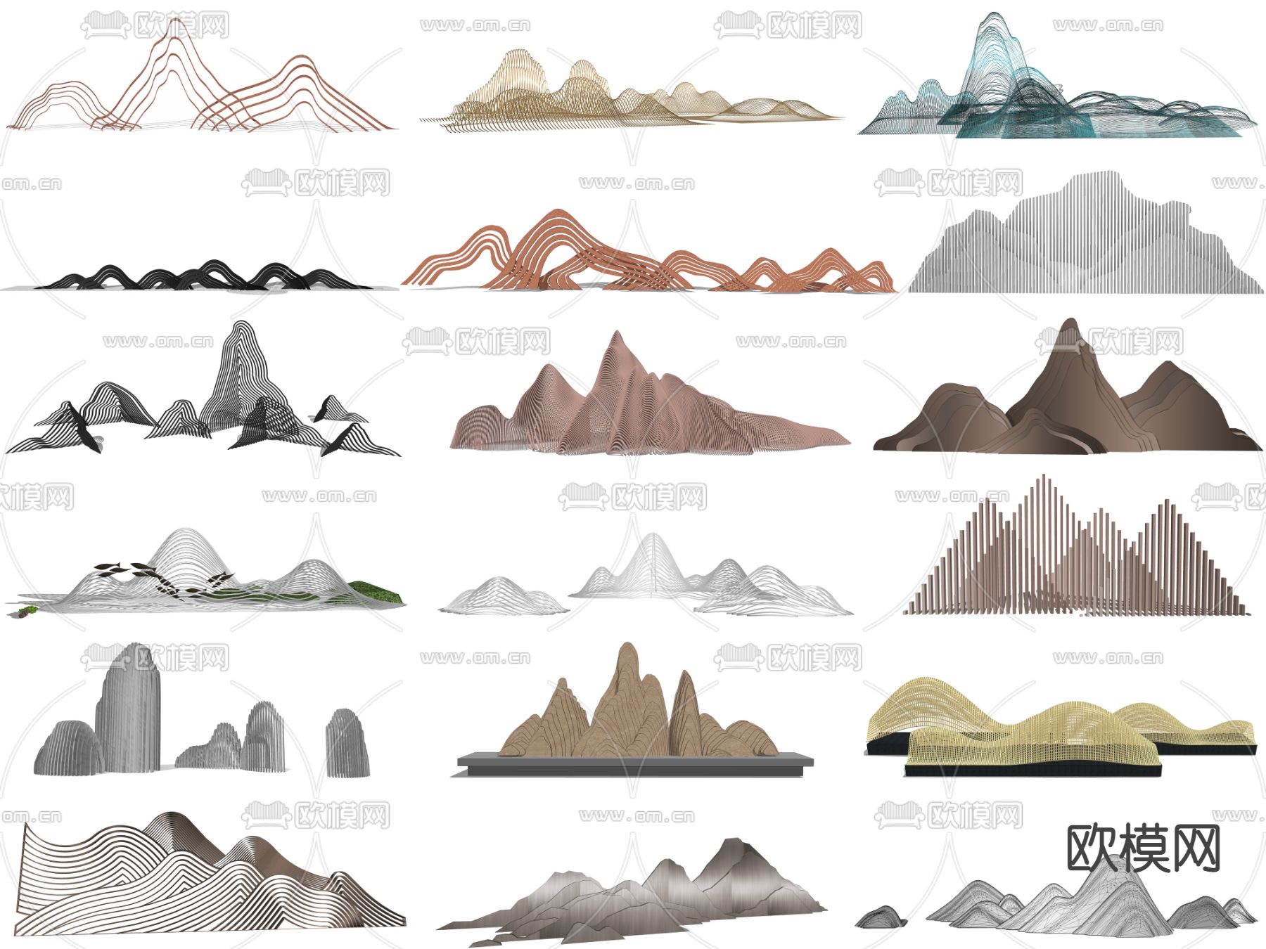 现代金属线条假山雕塑su模型下载（渲染图1）