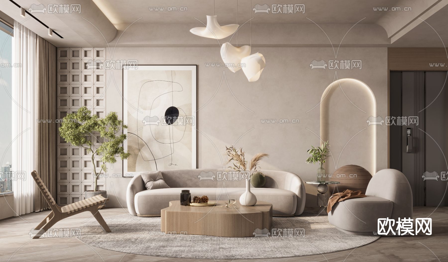 侘寂风布艺沙发组合su模型下载_ID11904103_sketchup模型下载-欧模网