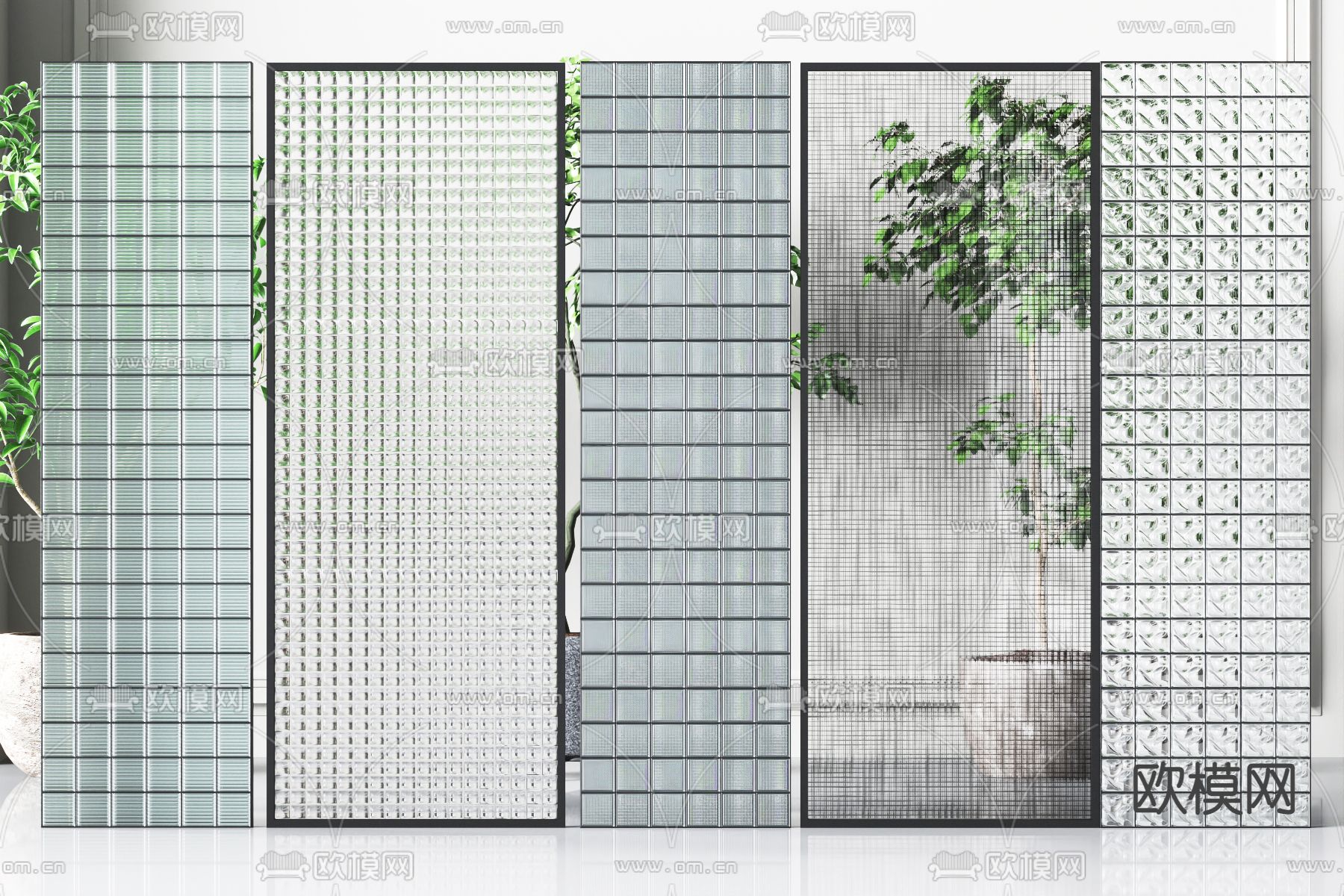 现代玻璃砖隔断屏风su模型下载