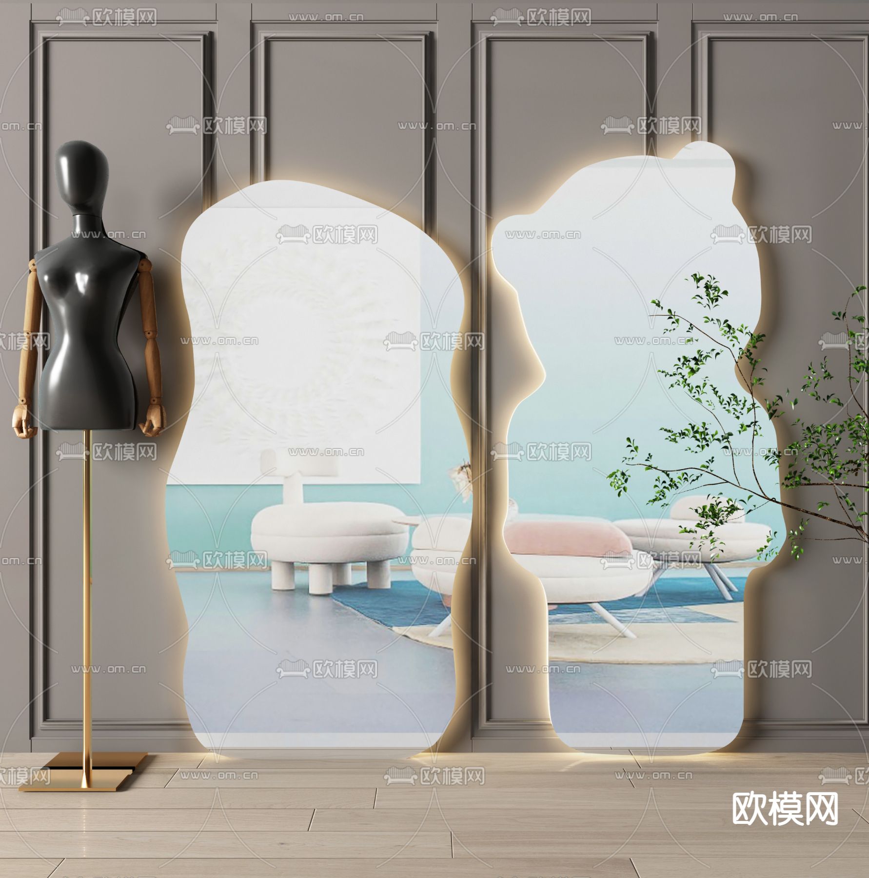 现代不规则全身镜3d模型下载