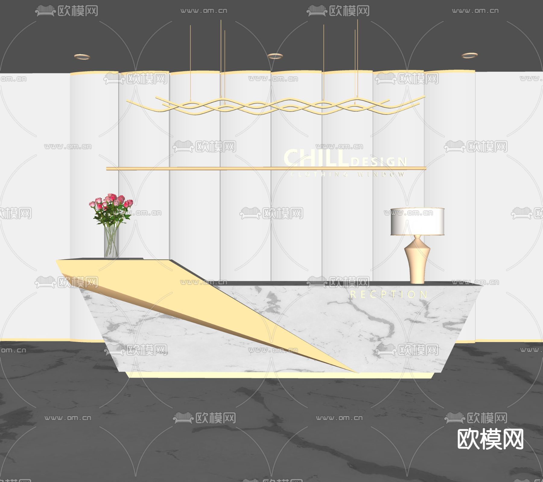 现代接待台前台su模型