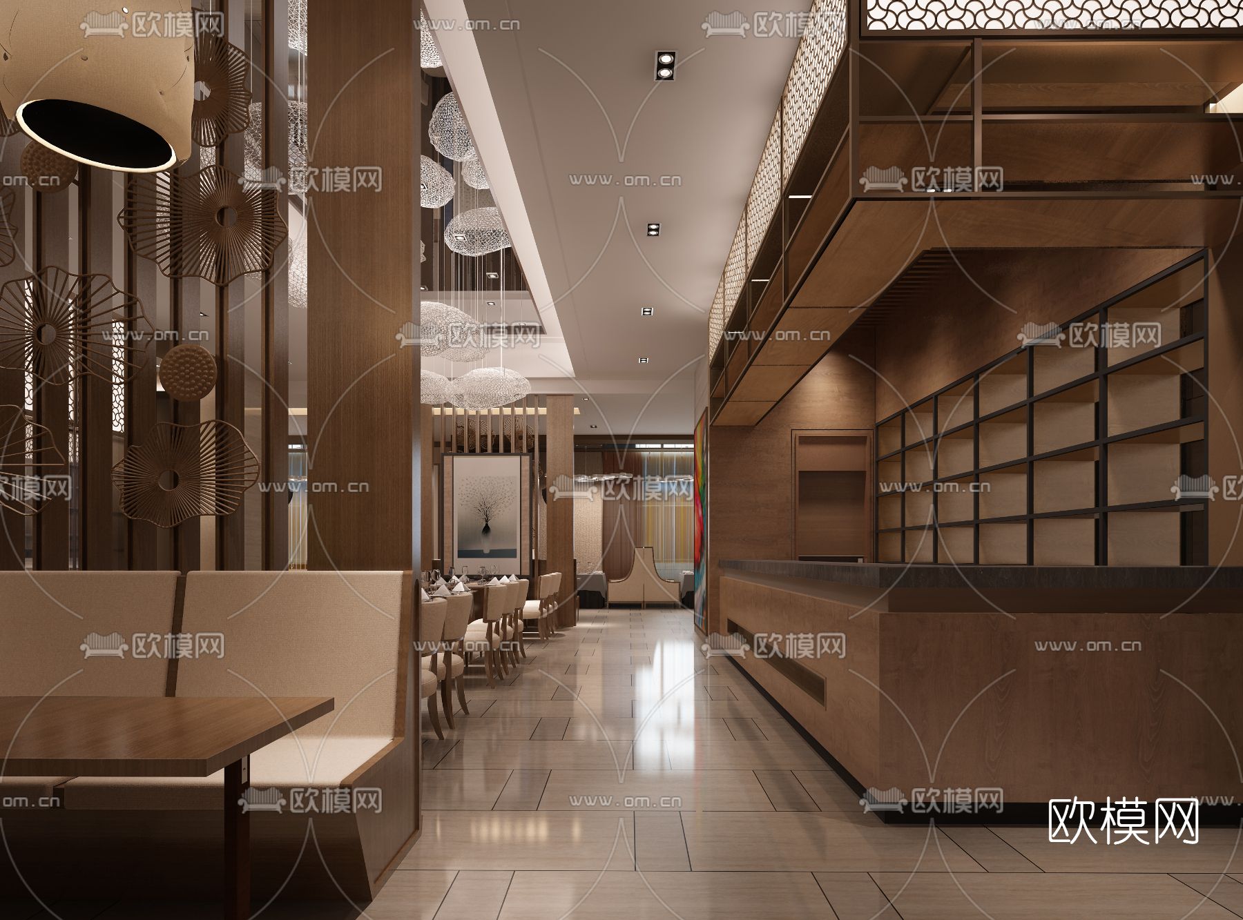 新中式西餐厅免费3d模型下载（渲染图2）