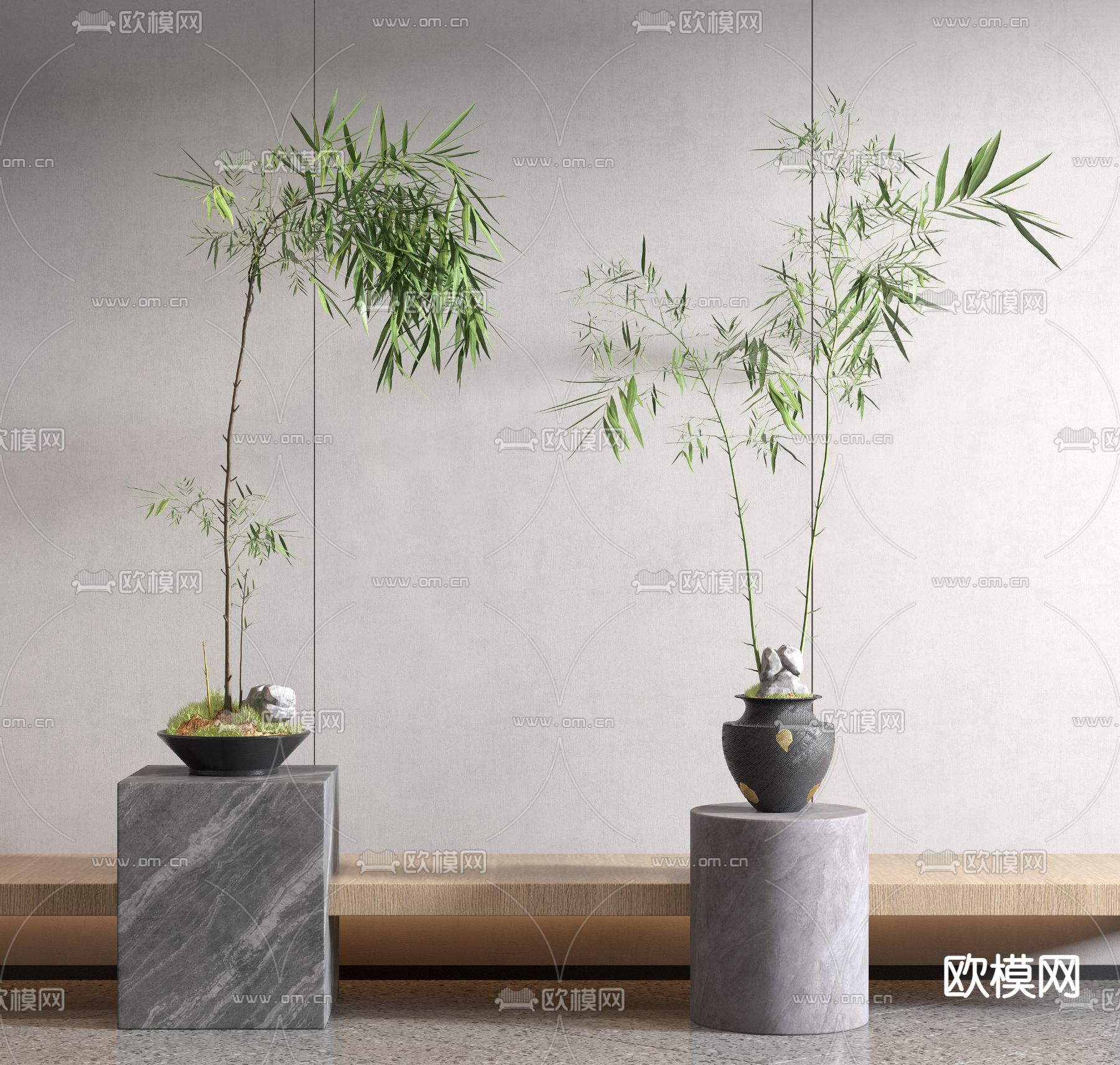 新中式植物盆栽3d模型下载