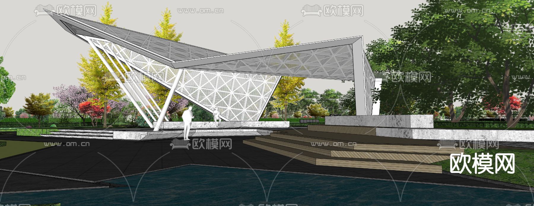 现代景观休闲廊架su模型下载（渲染图3）