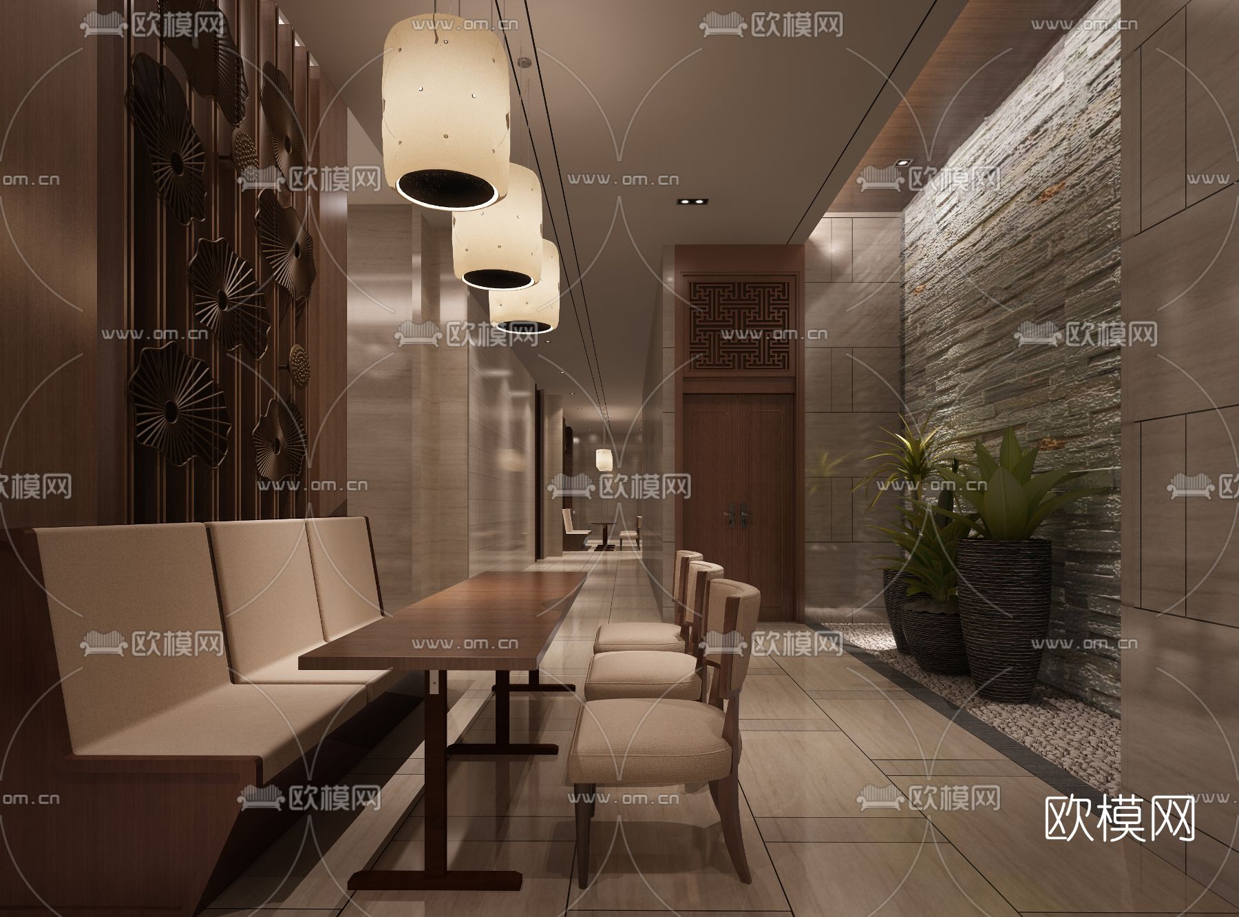 新中式西餐厅免费3d模型下载（渲染图3）