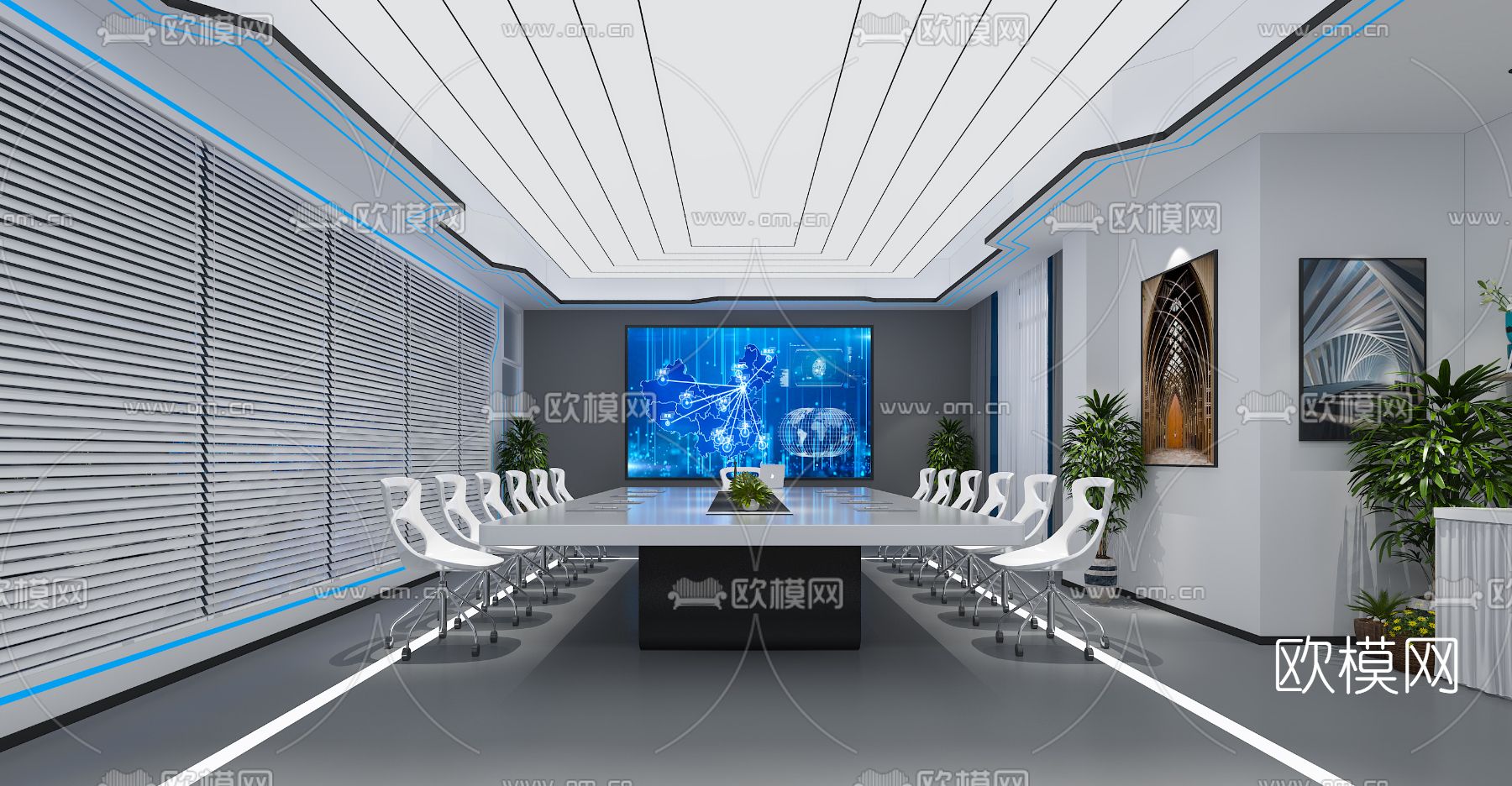 现代科技展厅免费3d模型下载（渲染图1）