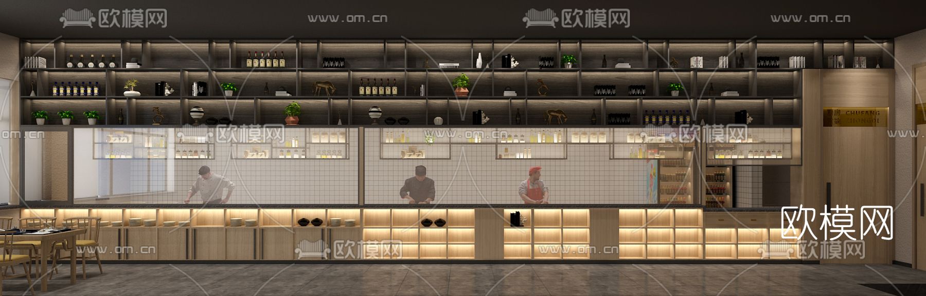 新中式烧烤店免费3d模型下载（渲染图1）