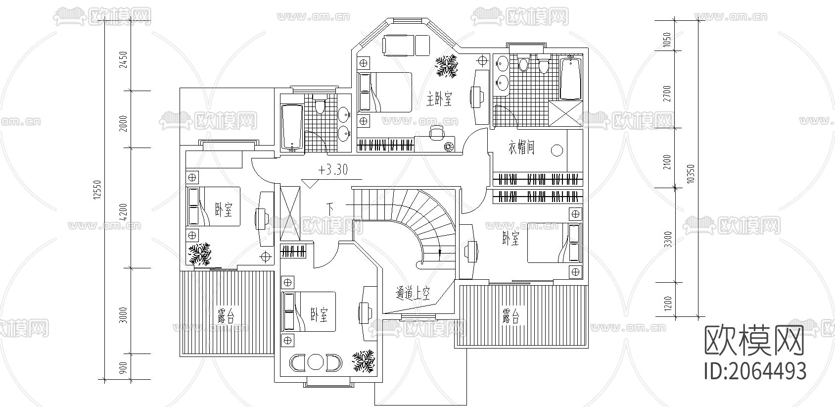 独栋别墅cad图纸下载（渲染图1）