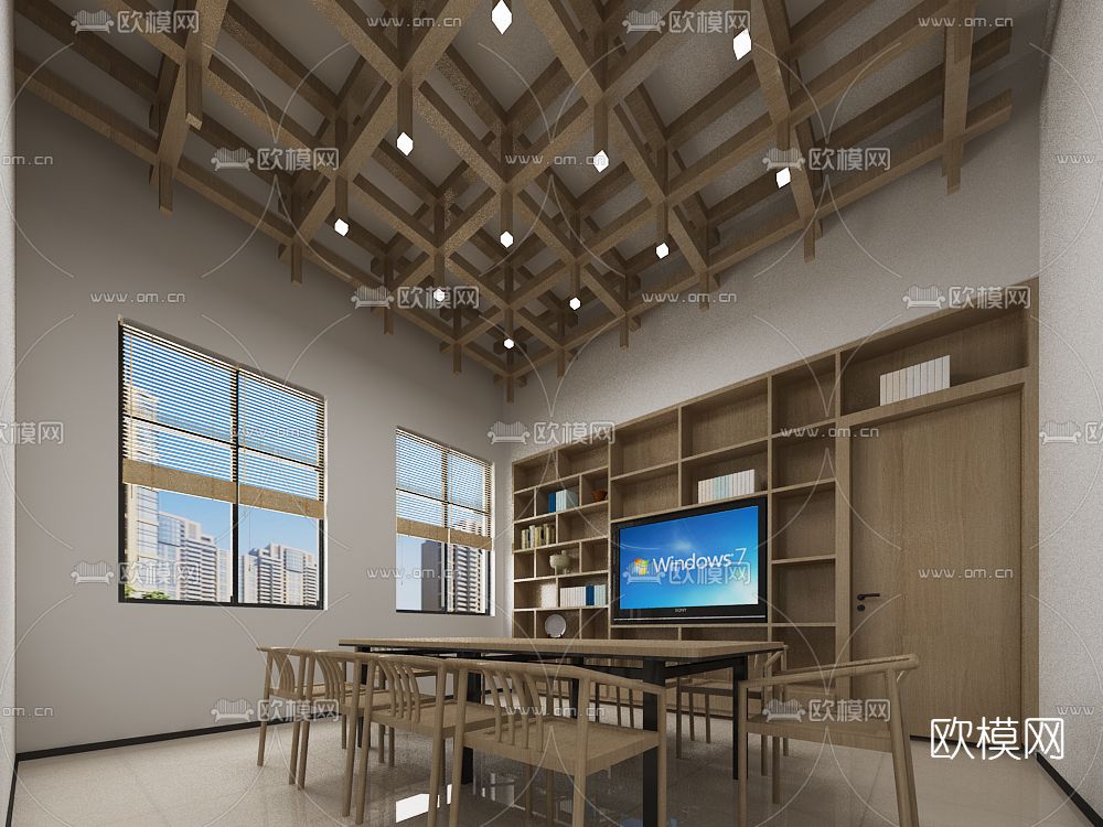 现代社区大厅居民会免费3d模型下载（渲染图7）