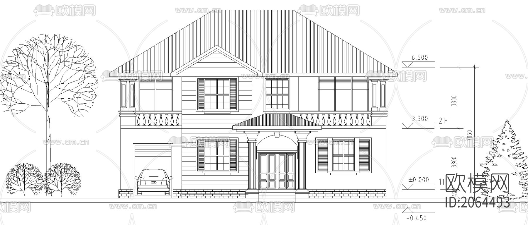 独栋别墅cad图纸下载（渲染图4）
