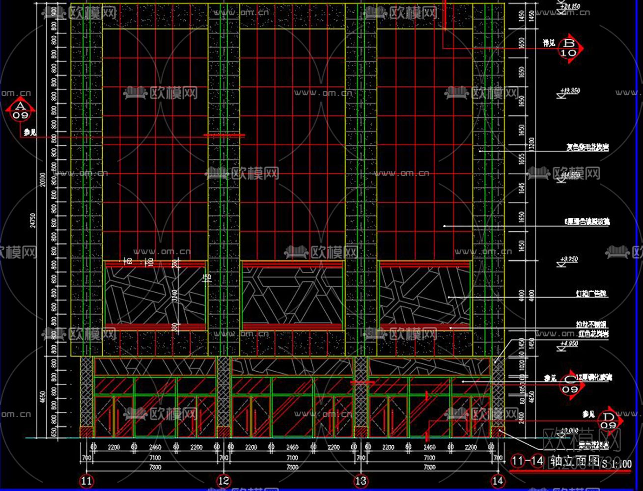 玻璃幕墙cad施工图下载（渲染图10）