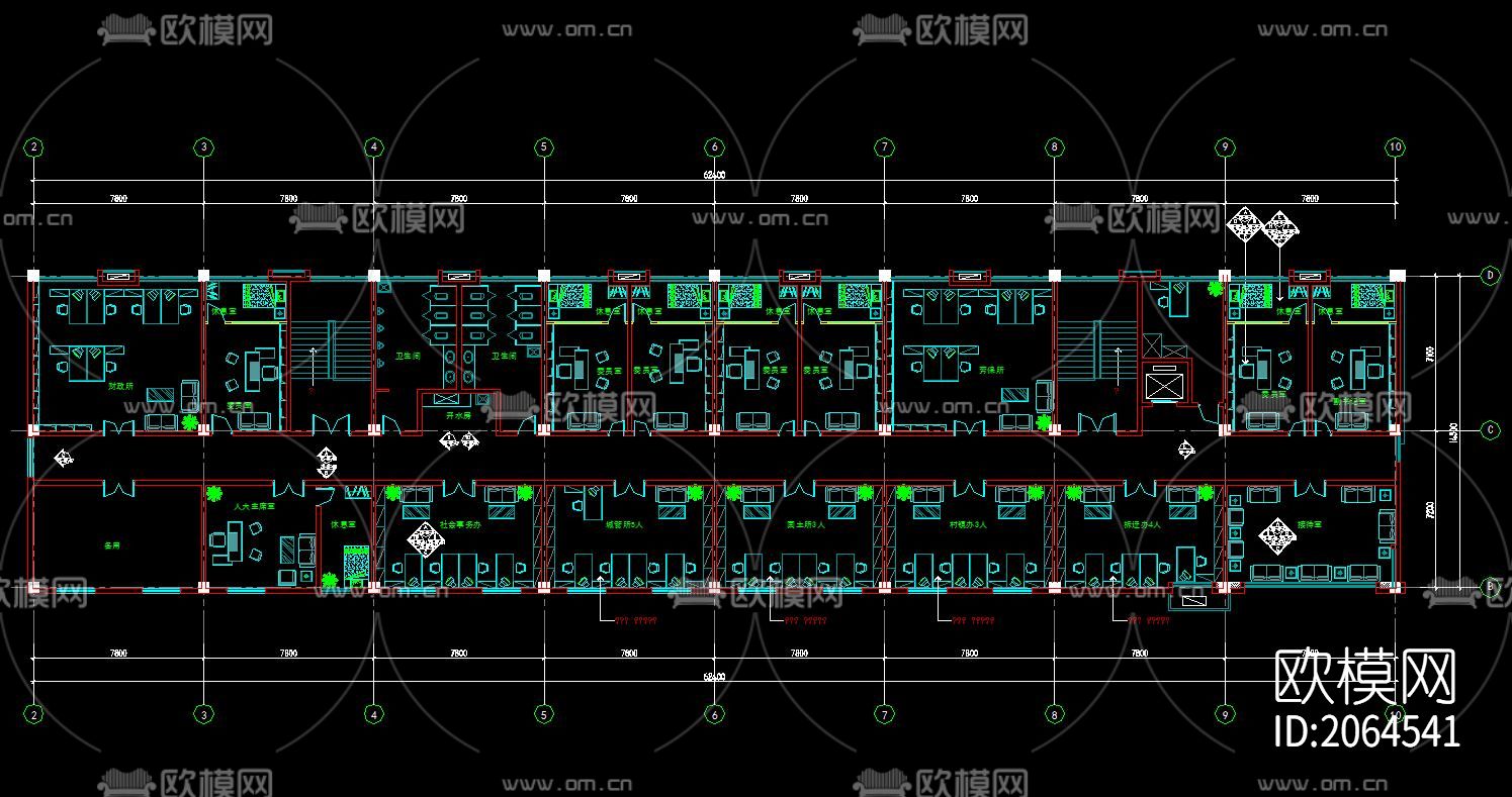 办公室cad图纸下载（渲染图2）