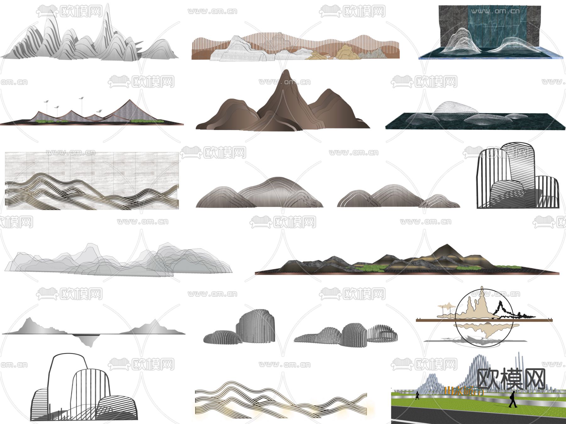 现代金属线条假山雕塑su模型下载（渲染图3）