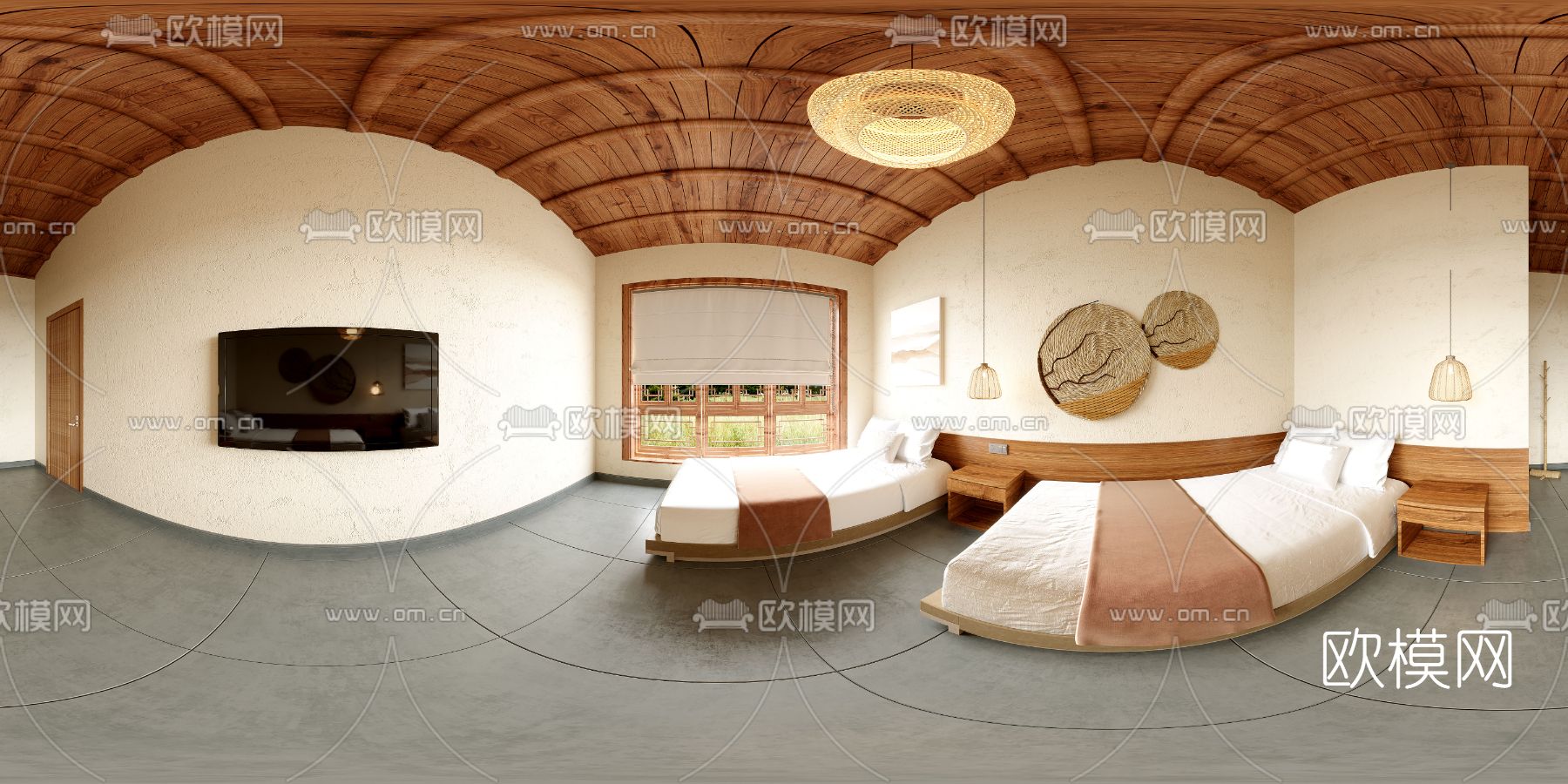 自然风双床民宿免费3d模型下载（渲染图2）