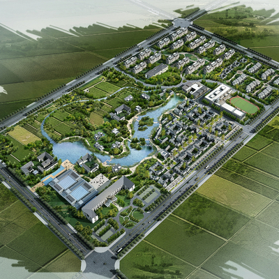  现代住宅区鸟瞰su模型 