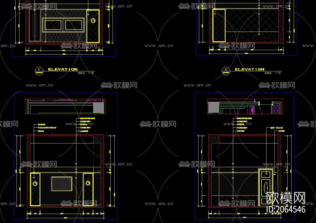 包厢cad立面图下载（渲染图3）