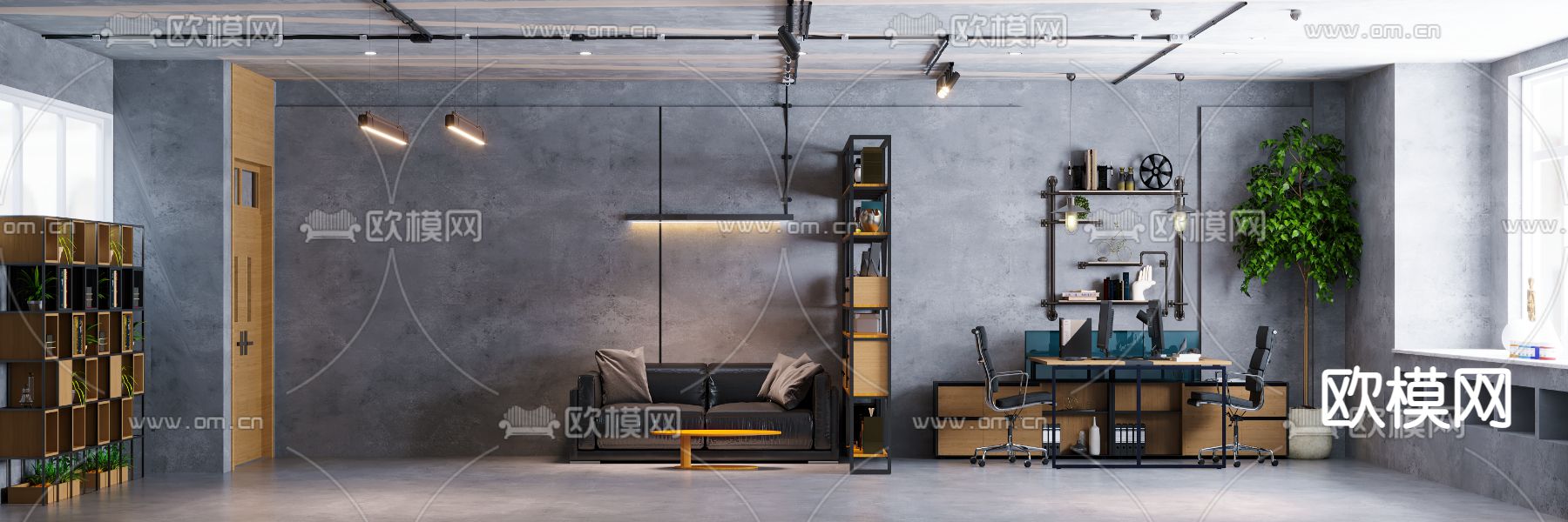 工业风公共办公室免费3d模型下载