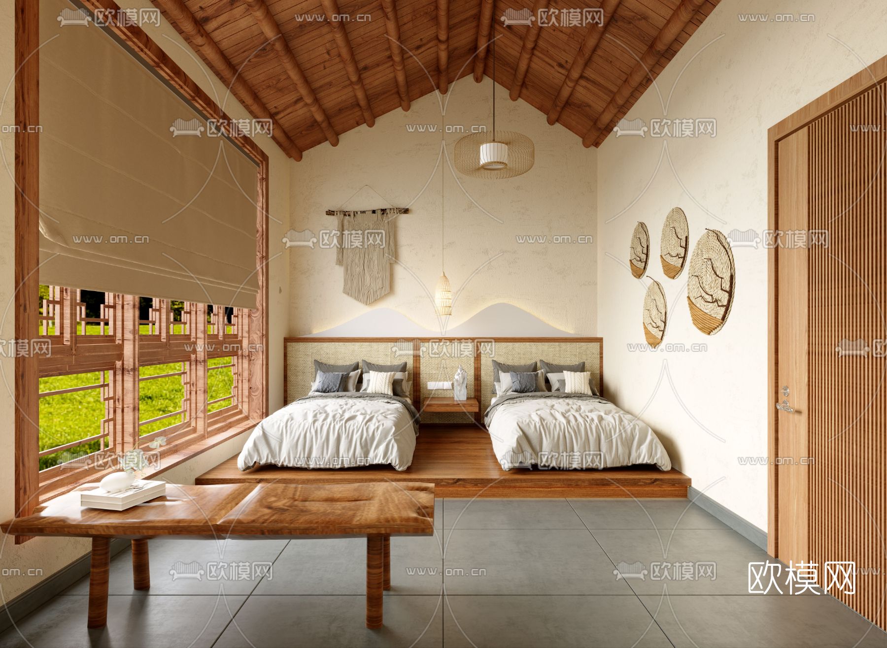 自然风民宿免费3d模型下载（渲染图1）