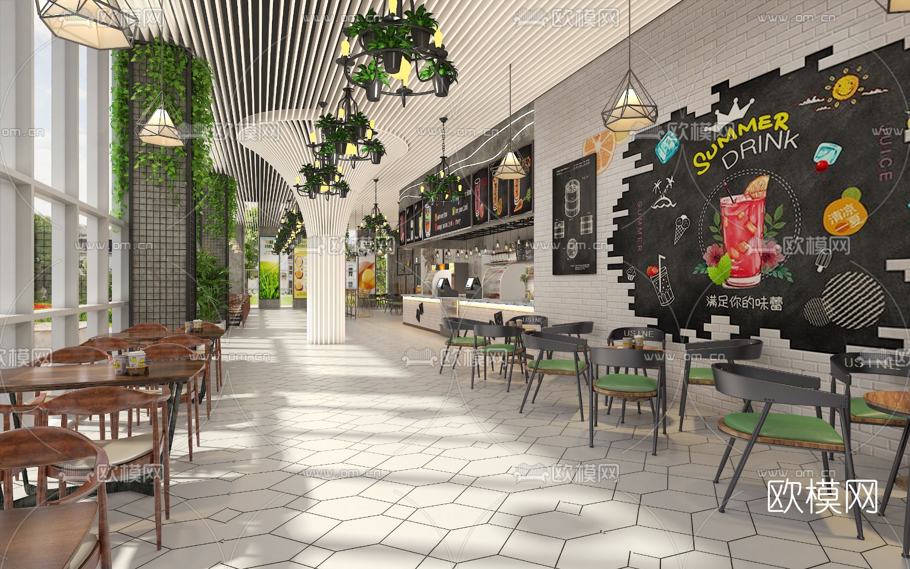 现代咖啡厅3d模型下载（渲染图2）