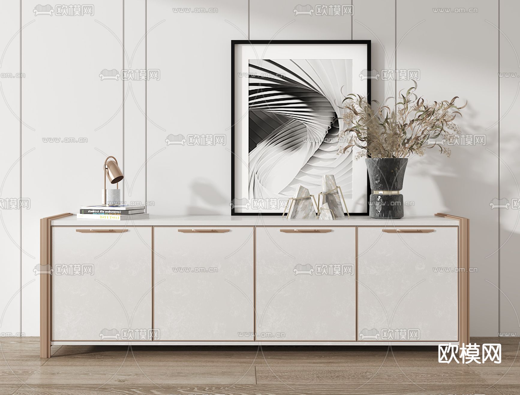 现代轻奢电视柜3d模型下载（渲染图1）