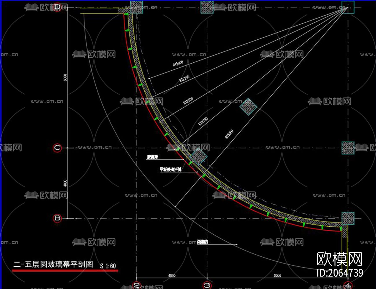 玻璃幕墙cad施工图下载（渲染图2）