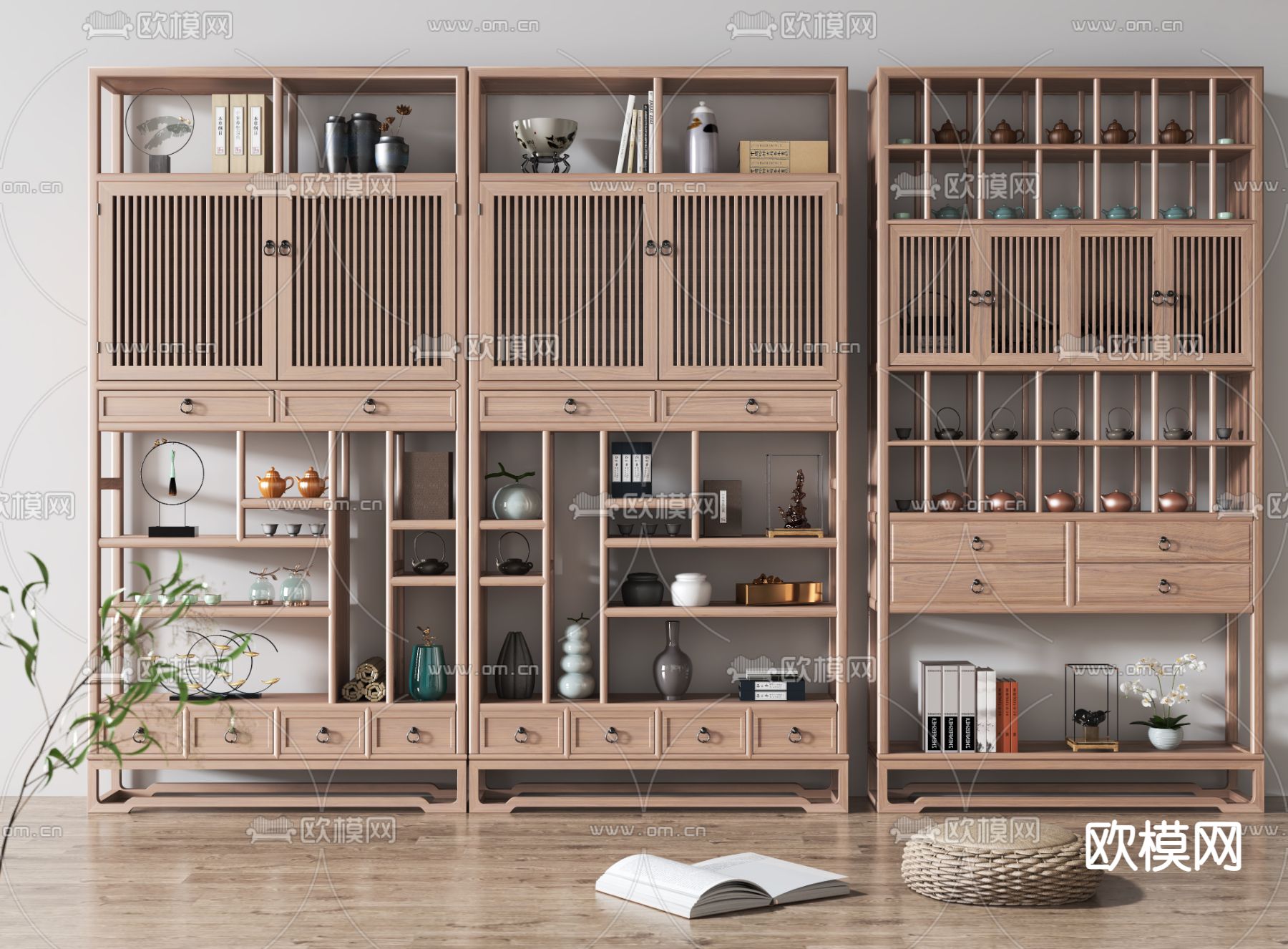 新中式实木博古架3d模型下载