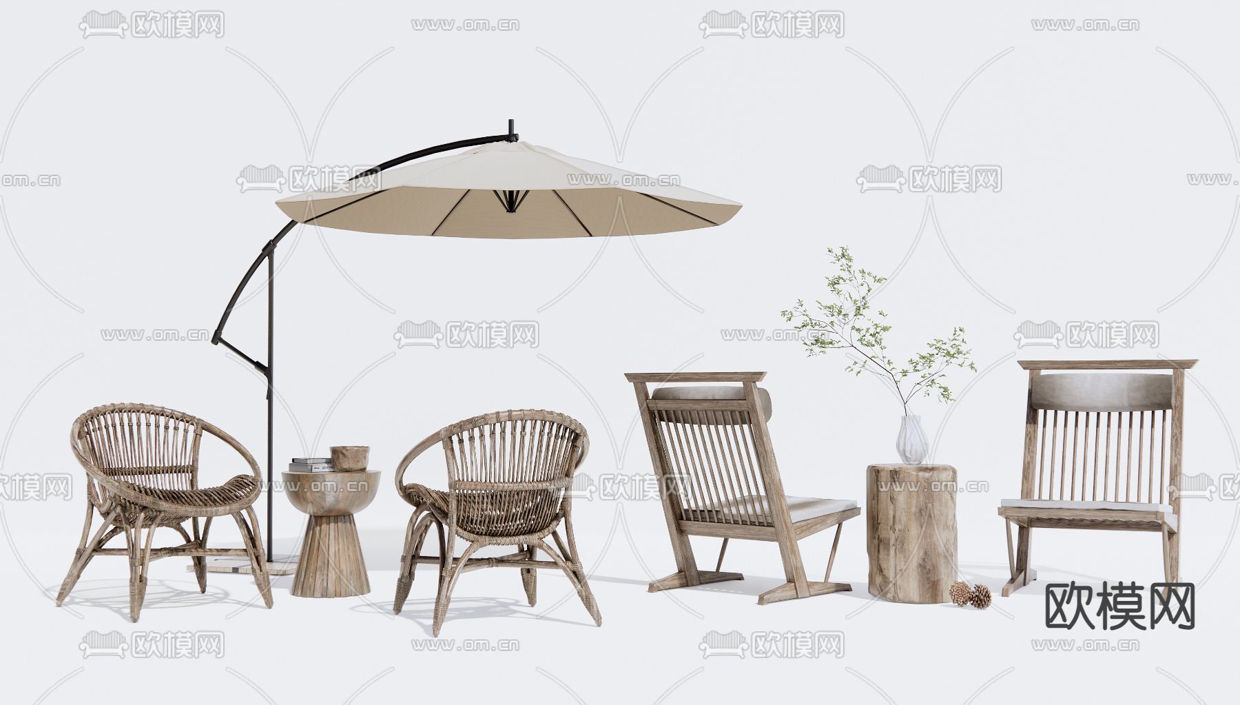 侘寂户外休闲椅su模型下载（渲染图1）